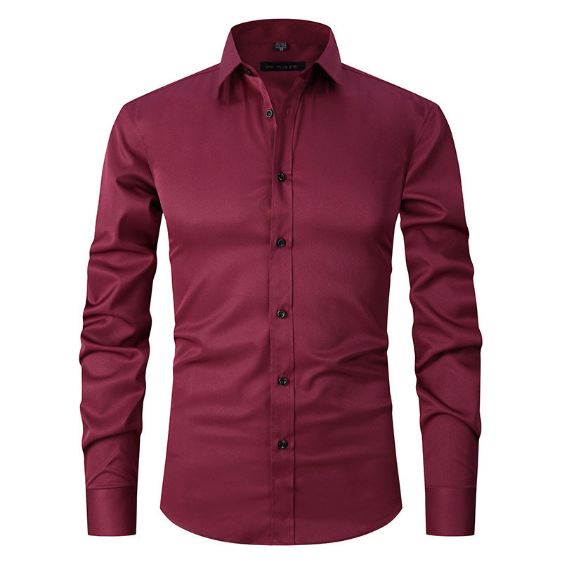 Men's Stretch Shirt Long Sleeve Non-ironing Slim Fit - Enfance-Heureuse