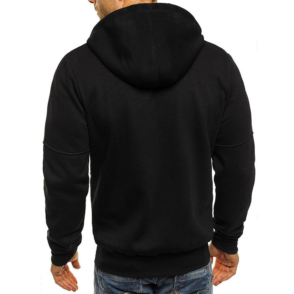 Men's Casual Zipper Hooded Sweater Solid Color Sports Fitness Jackets Cardigan - Enfance-Heureuse