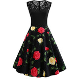 Lace Stitching Sleeveless Hot-selling Floral-print Retro Dress - Enfance-Heureuse