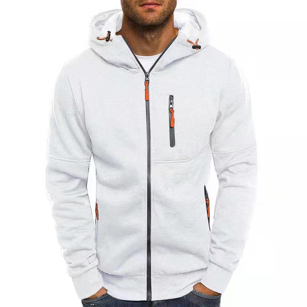 Men's Casual Zipper Hooded Sweater Solid Color Sports Fitness Jackets Cardigan - Enfance-Heureuse