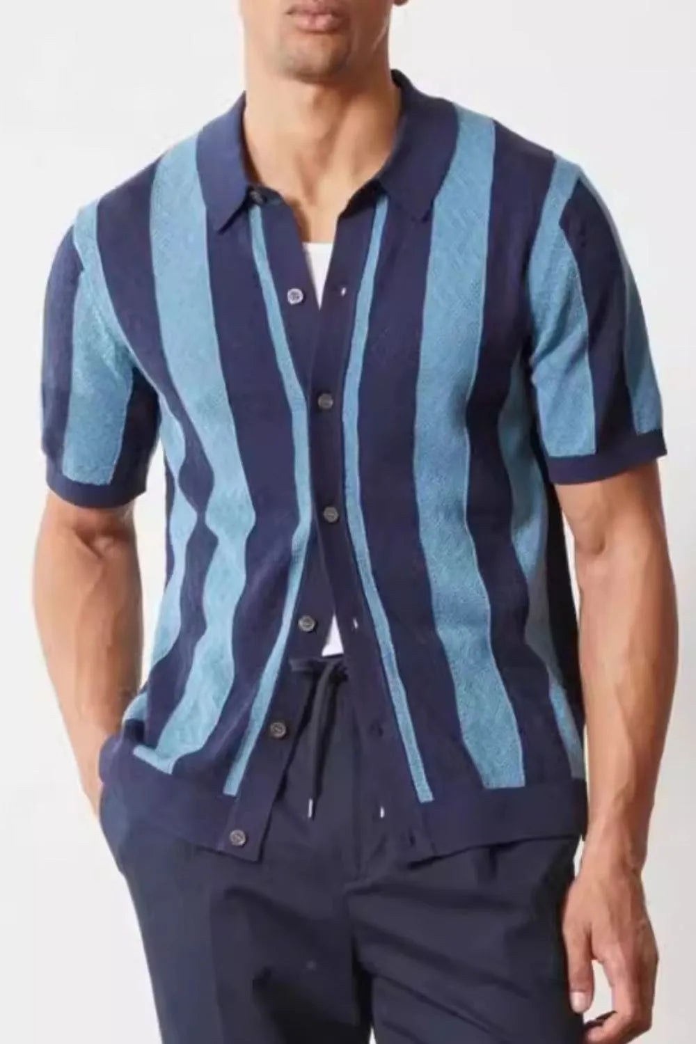 Men's Plus Size Striped Button Down Short Sleeve Shirt - Enfance-Heureuse