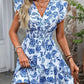 Women's V-neck Printed Waist-controlled Slimming Dress - Enfance-Heureuse
