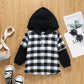 Hooded Plaid Sleeves Single Breasted Top Boys Middle Child Shirt Jacket - Enfance-Heureuse