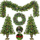 Pre-lit Xmas Tree Artificial Christmas 4-Piece Set,Garland, Wreath And Set Of 2 Entrance Trees X-mas - Enfance-Heureuse