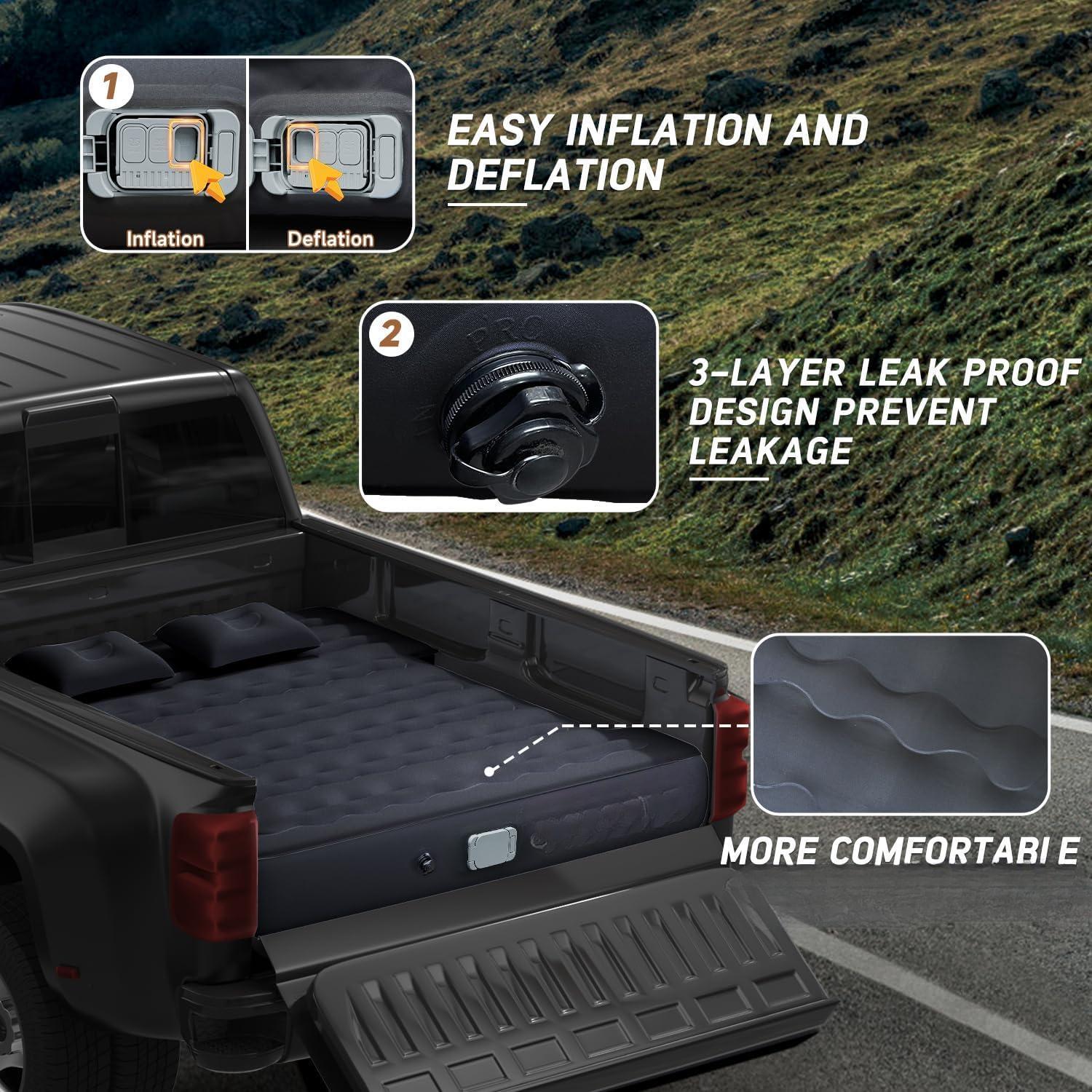 Truck Bed Air Mattress For 5.5-5.8ft Short Beds, Easily Inflates And Deflates With Built-In Rechargeable Air Pump Camping Bed Outdoor Mattress - Enfance-Heureuse