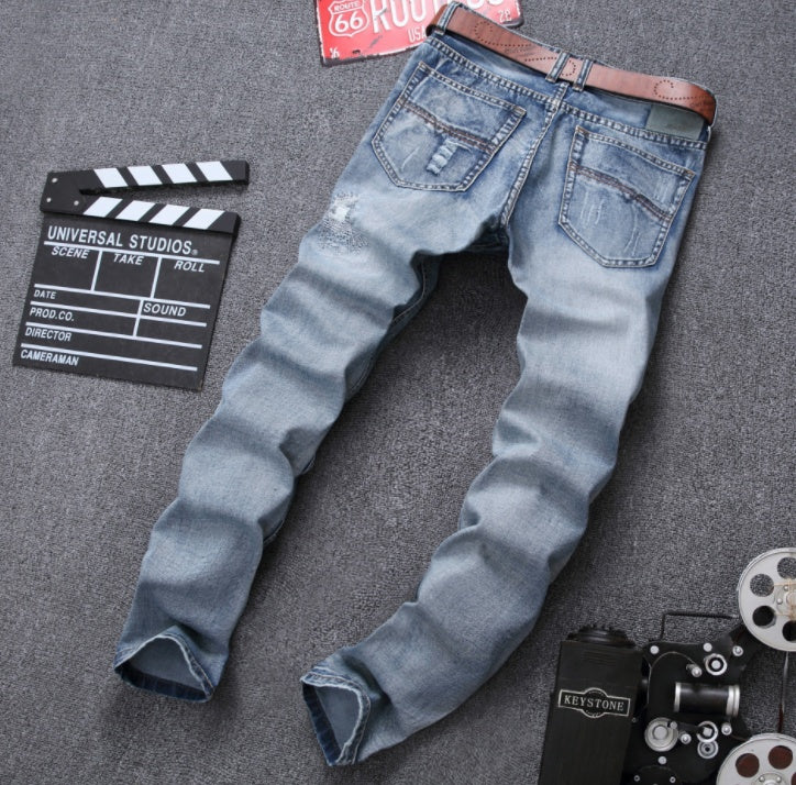 MCCKLE Fashion Brand Designer Mens Ripped Jeans Pants Light Blue Slim Fit Distressed Denim Joggers Male Plus Size Jean Trousers - Enfance-Heureuse