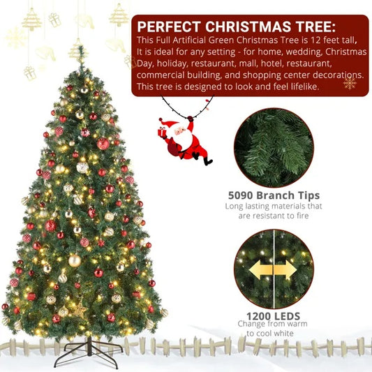 10ft Automatic Tree Structure PVC Material 1200 Lights Warm Color With Colorful 10 Modes With Remote Control 5090 Branches Christmas Tree Green