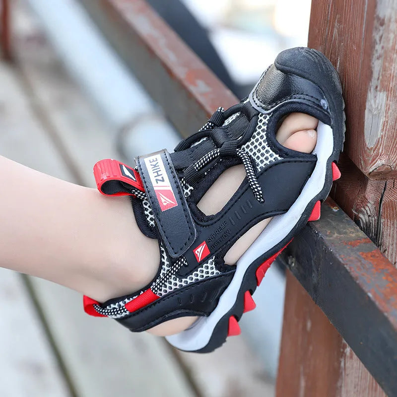 Noir Garçons Sandales Baotou Colorblock Doux Sole Chaussures De Plage - Enfance-Heureuse