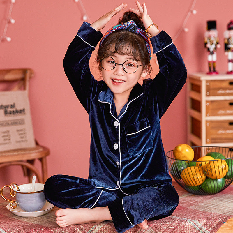 Children's Gold Velvet Solid Color Pajamas Set - Enfance-Heureuse