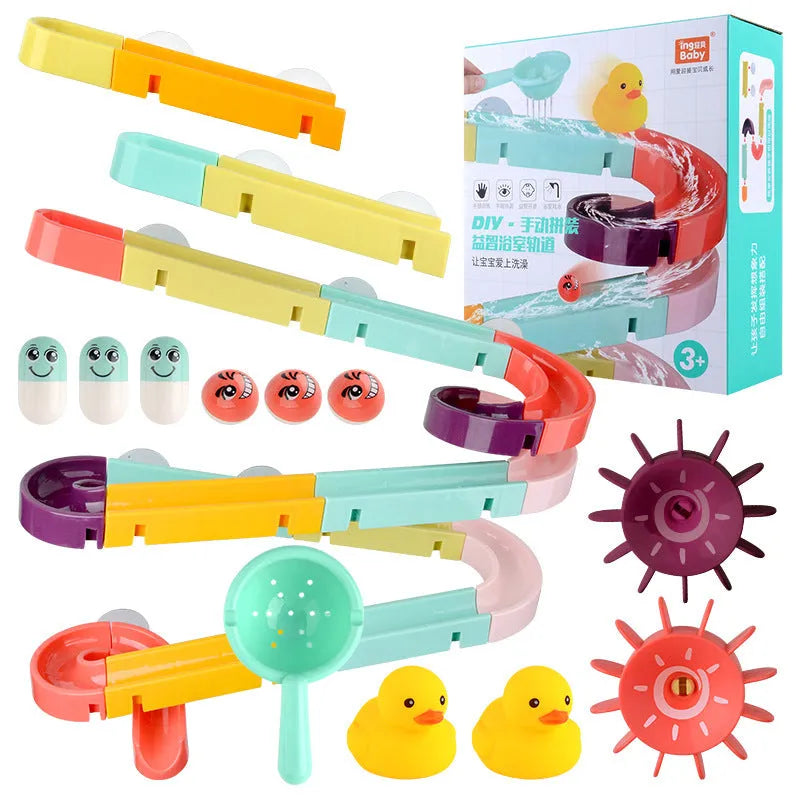 Enfants Jouets Pour le Bain Mur Ventouse Marbre Course Courent Piste Salle De Bains Baignoire Bébé Jouer Jeux D'eau Jouet Kit pour Enfants - Enfance-Heureuse
