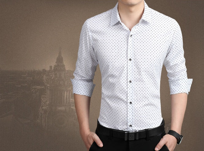 Chemise à manches longues pour homme, coupe slim, grande taille, imprimé pois, FGT 