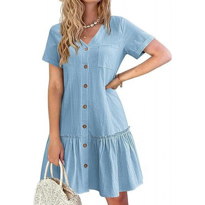 Women's Loose Summer Cotton And Linen Dress - Enfance-Heureuse