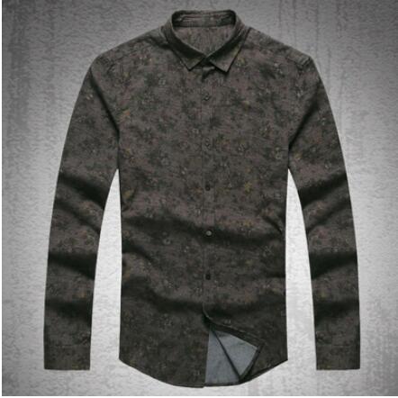 New Fashion Casual Men Shirt Long Sleeve Europe Style Slim Fit Shirt Men High Quality Cotton Floral Shirts Mens Clothes - Enfance-Heureuse