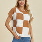 Double Take Full Size Checkered Round Neck Short Sleeve Sweater