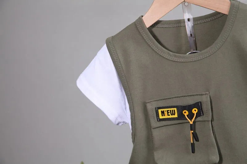 Shorts à manches courtes avec patchwork pour garçons - Enfance-Heureuse