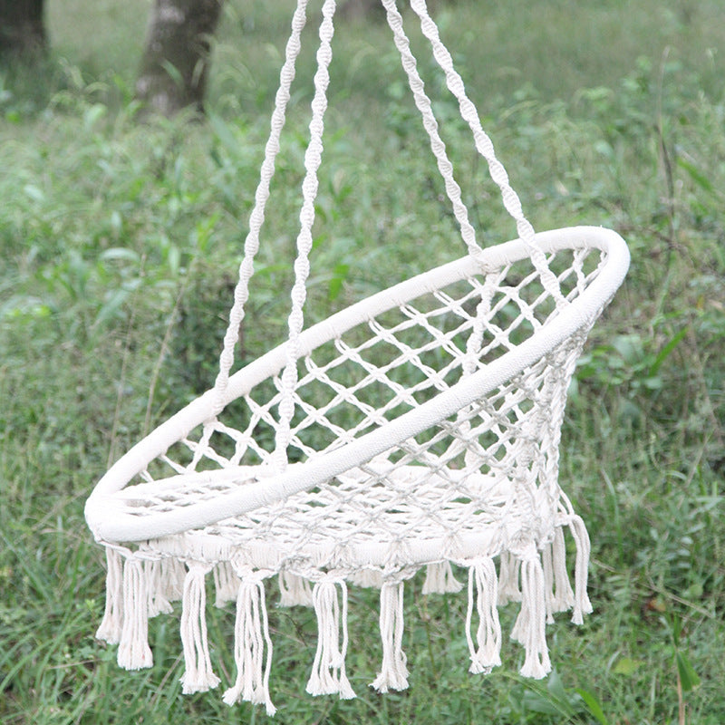 Nordic Style Round Hammock Outdoor Indoor Dormitory Bedroom Hanging Chair For Child Adult Swinging Single Safety Hammock - Enfance-Heureuse