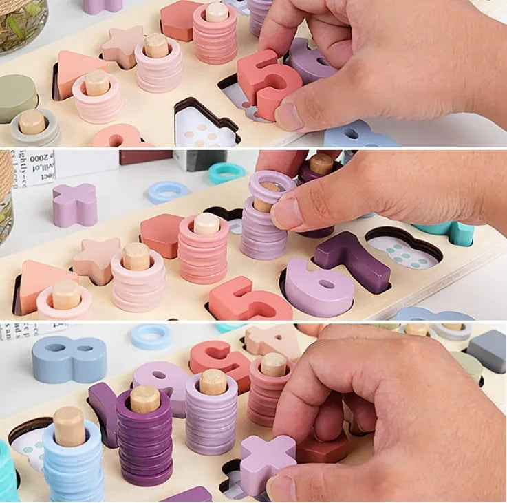 Wooden three-in-one color digital shape logarithmic board - Enfance-Heureuse