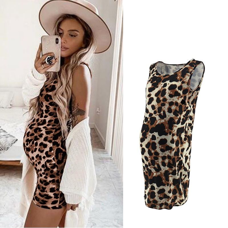 Leopard Dress Summer Sleeveless Pregnant Women - Enfance-Heureuse