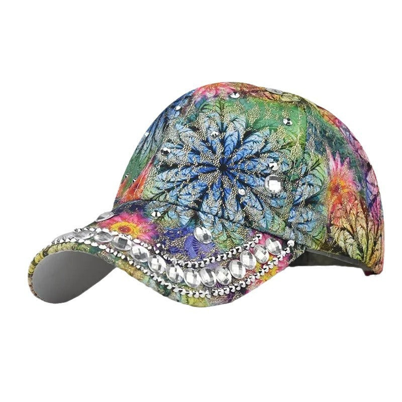Gorra de béisbol con protección solar para exteriores, colorida, con diamantes de imitación y diseño de ojo de gato