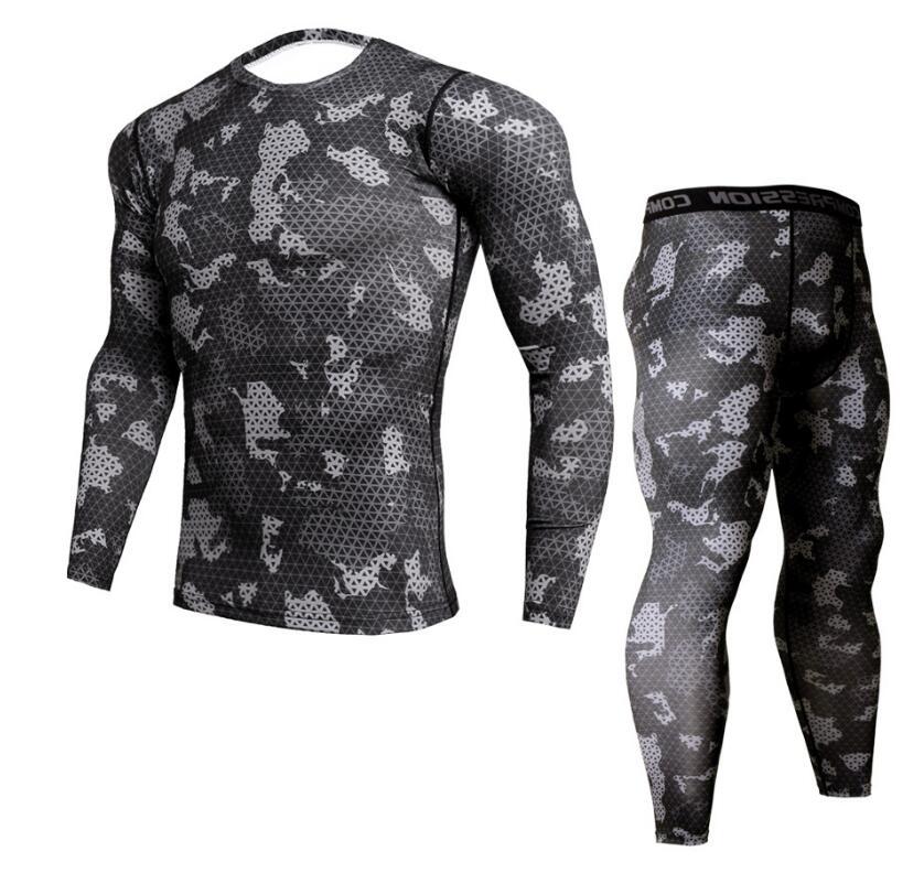 Mens Camouflage Pants & T Shirt Sets Fashion Crossfit T-shirt Compression Brand Clothing Joggers Men Casual Leggings - Enfance-Heureuse
