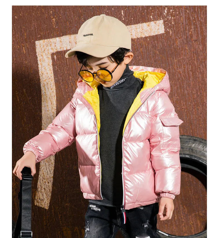 Children's shiny down jacket winter down jacket - Enfance-Heureuse
