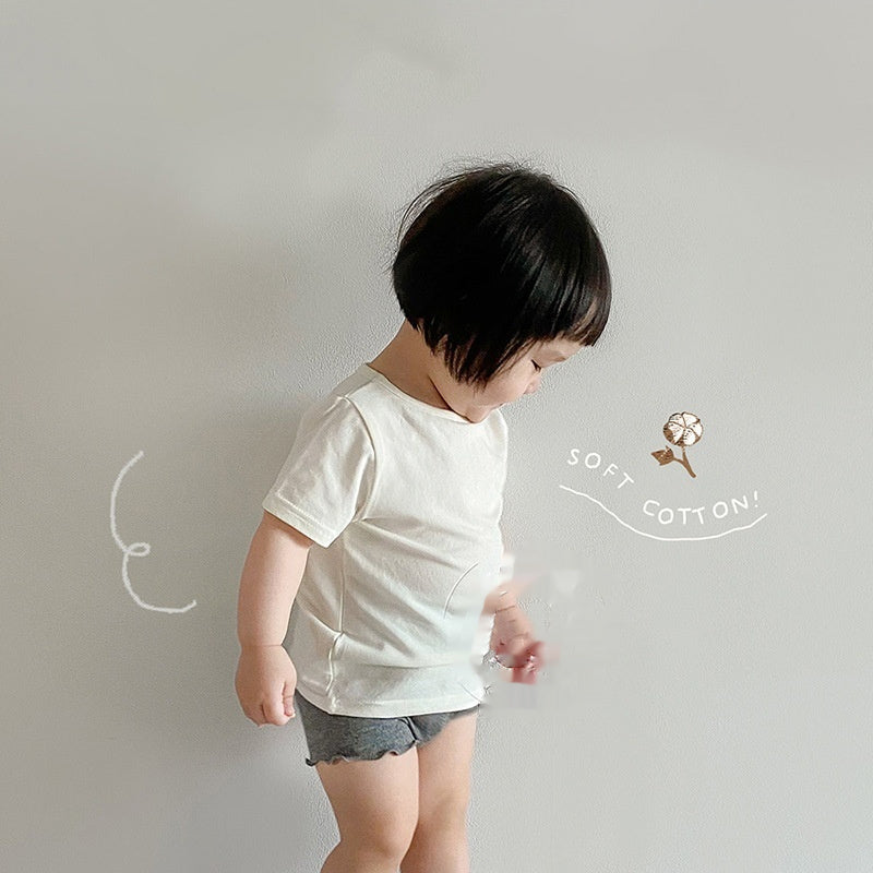 Thin Cute Children's Solid Color Toddler Round Neck Short Sleeve - Enfance-Heureuse