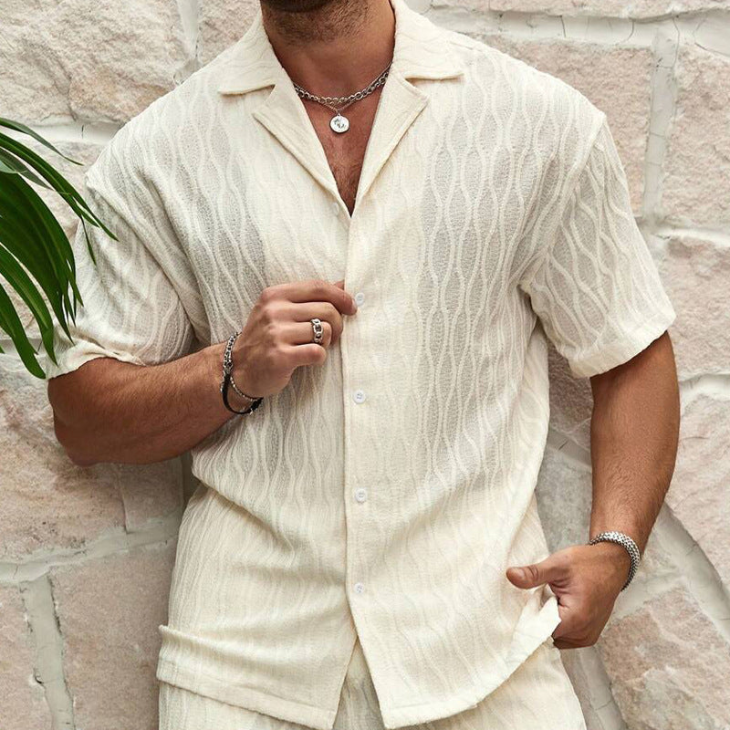 Men Tracksuits Summer Fashion Solid Loose Casual Two Pieces Lapel Button Shirt Shorts Beach Holiday All-match Outfits Male - Enfance-Heureuse