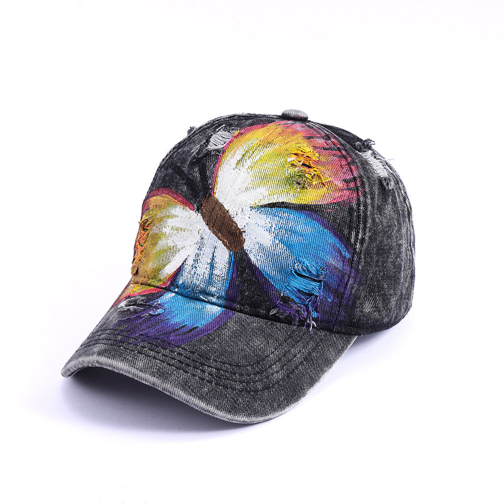 Foreign Trade Hand-painted Butterfly Hat European And American Retro Simplicity Baseball Cap Men And Women Outdoor Peaked Cap Amazon Cowboy Hat