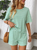 Striped Round Neck Short Sleeve Top and Shorts Set - Enfance-Heureuse