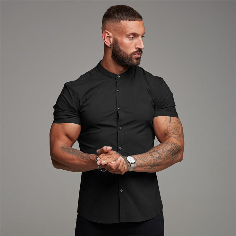 New Summer Shirt Fitness Clothing Cotton Tops Short Sleeve Sports Shirts Brand Mens Short Cool Casual Fashion Breathable Shirt - Enfance-Heureuse