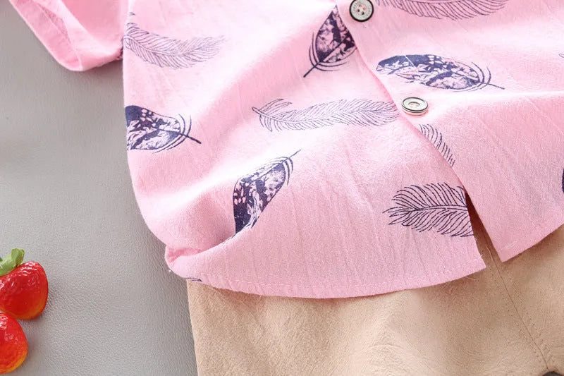 Infantile enfants bébé plume dessin animé chemise à manches courtes Shorts deux pièces costume - Enfance-Heureuse