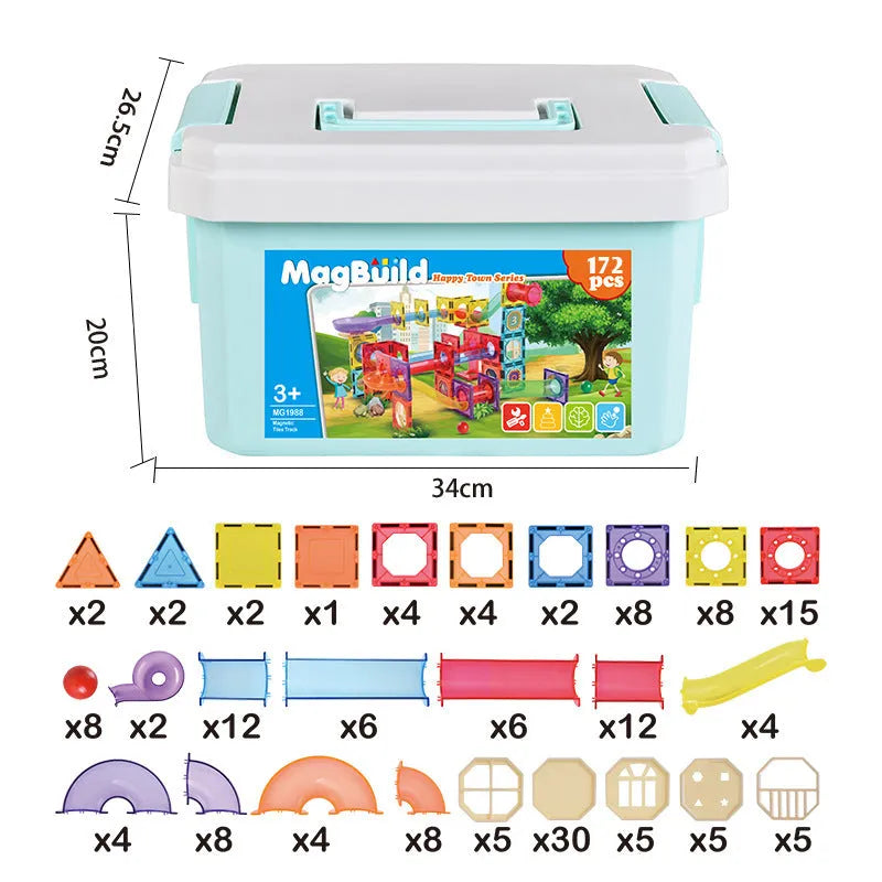 Magnetic Sheet Building Block Designer Magnet Maze Race Run Ball Marble Track Funnel Slide Brick Education DIY Toys For Children - Enfance-Heureuse
