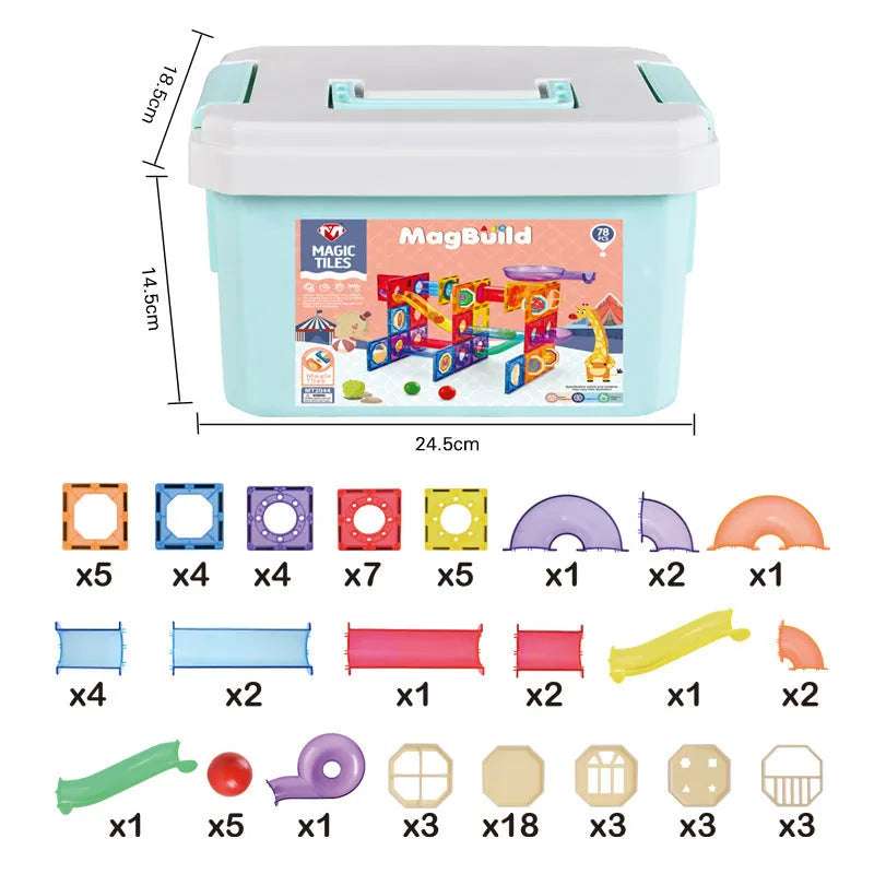 Magnetic Sheet Building Block Designer Magnet Maze Race Run Ball Marble Track Funnel Slide Brick Education DIY Toys For Children - Enfance-Heureuse