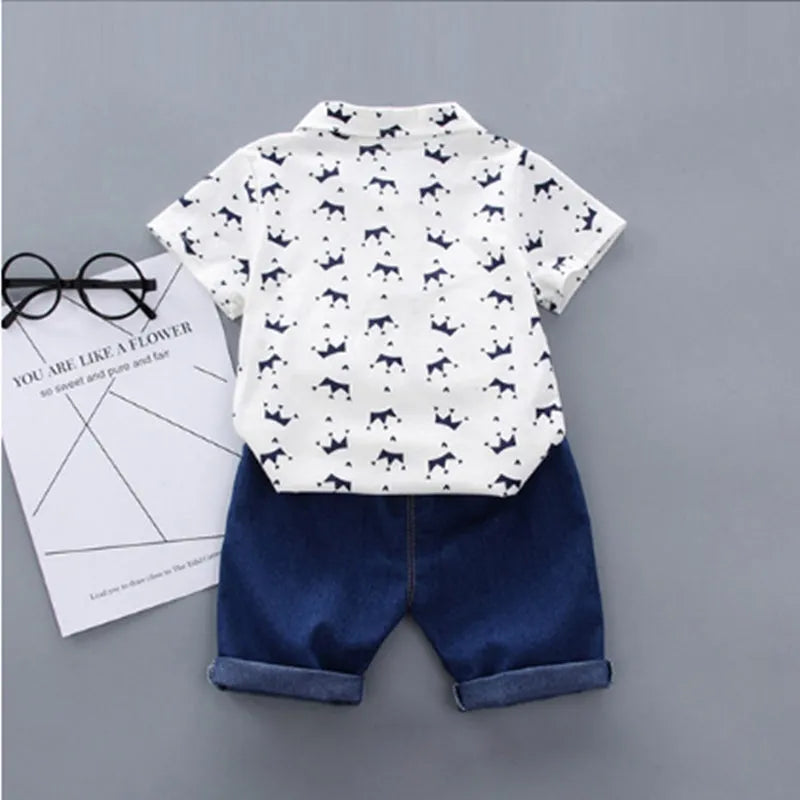 Children's Polo Shirt Suit Summer Male Crown Short-sleeved Baby Clothing - Enfance-Heureuse