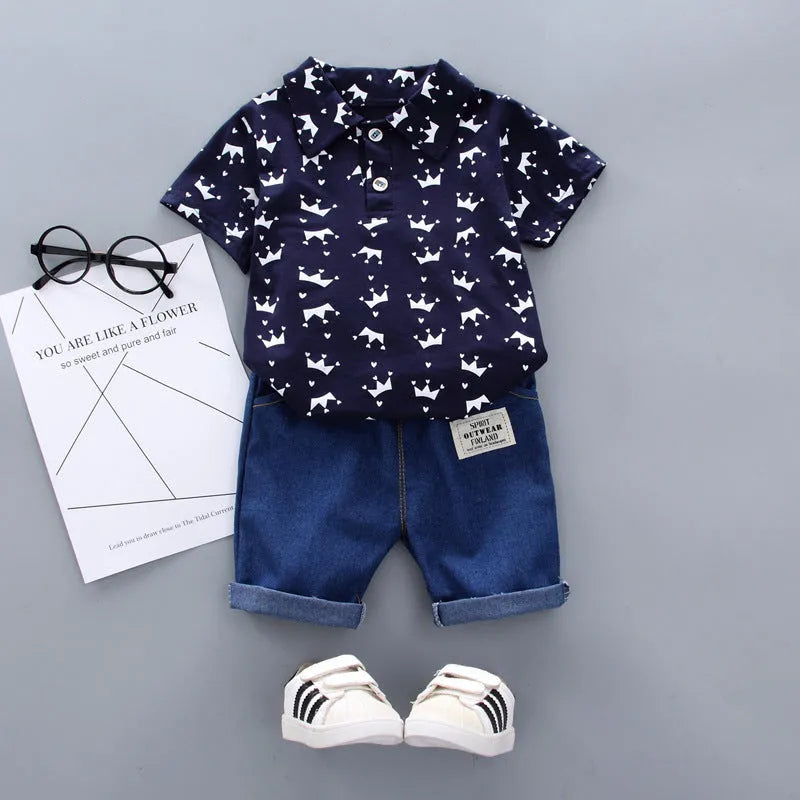 Children's Polo Shirt Suit Summer Male Crown Short-sleeved Baby Clothing - Enfance-Heureuse