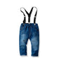 Boy's baby cotton long-sleeved collar shirt denim suspenders trousers suit - Enfance-Heureuse