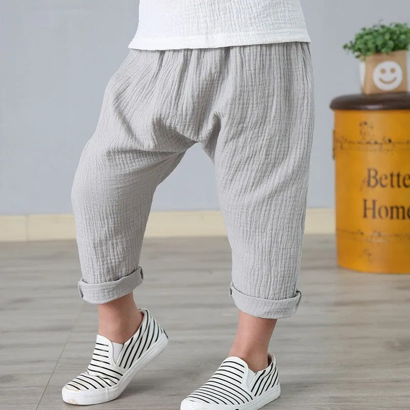 New Summer Kids Cotton And Linen Cropped Trousers Casual Harem Pants - Enfance-Heureuse