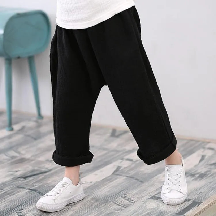 New Summer Kids Cotton And Linen Cropped Trousers Casual Harem Pants - Enfance-Heureuse