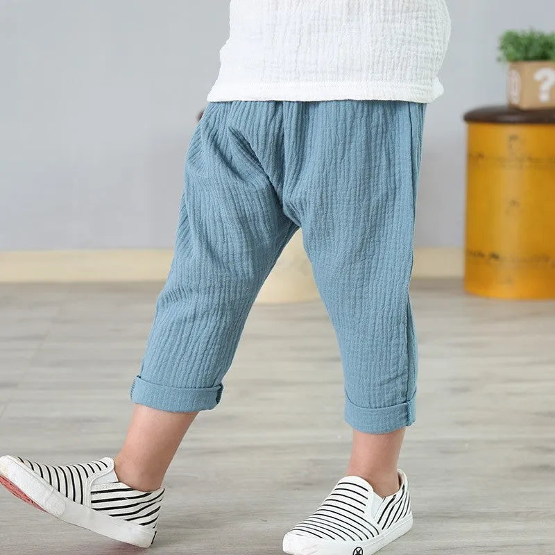 New Summer Kids Cotton And Linen Cropped Trousers Casual Harem Pants - Enfance-Heureuse