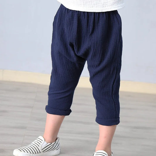 New Summer Kids Cotton And Linen Cropped Trousers Casual Harem Pants - Enfance-Heureuse