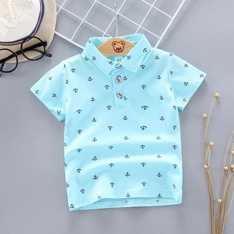 Anchor Print Little Boy's Children's Suit Korean Short Sleeve T-Shirt Children's Wear - Enfance-Heureuse