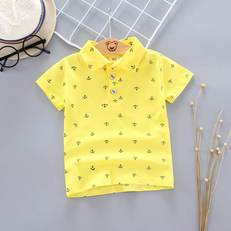 Anchor Print Little Boy's Children's Suit Korean Short Sleeve T-Shirt Children's Wear - Enfance-Heureuse