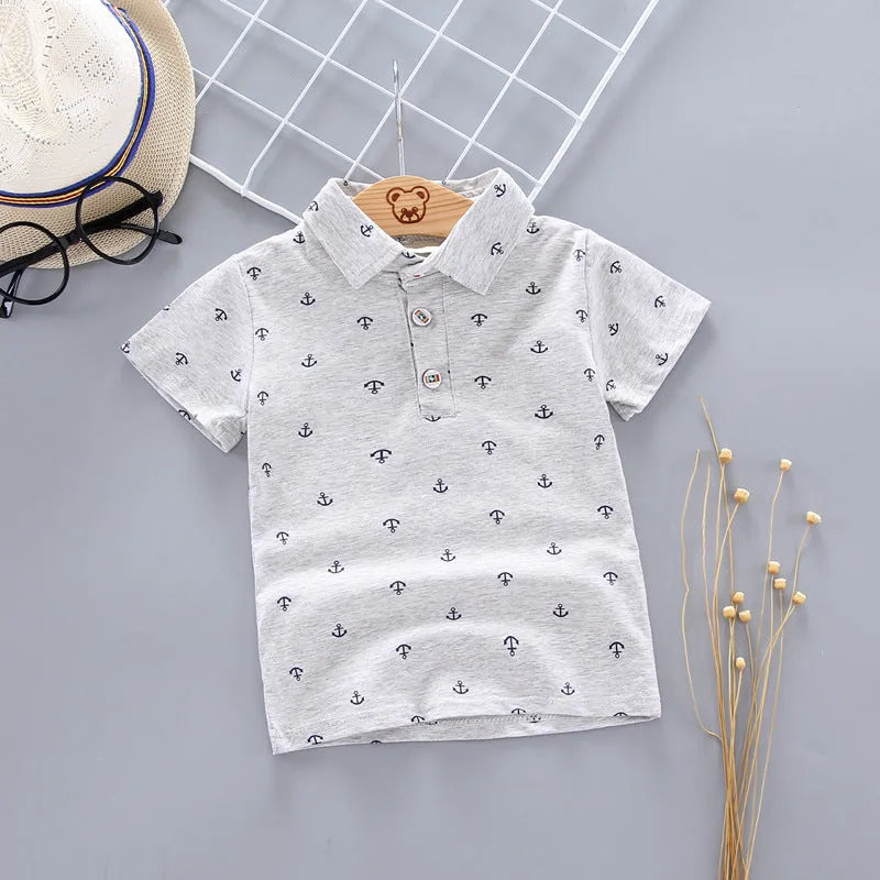 Anchor Print Little Boy's Children's Suit Korean Short Sleeve T-Shirt Children's Wear - Enfance-Heureuse