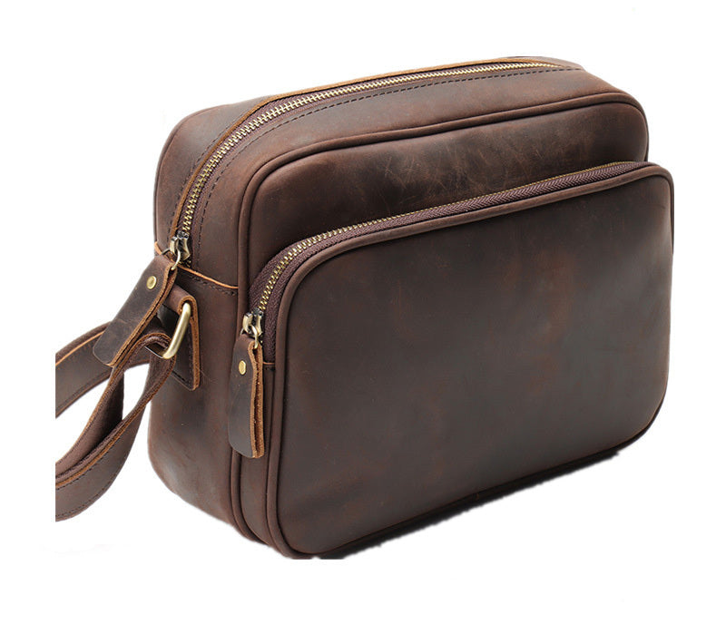 New Mens Single Shoulder Messenger Bag Retro Cowhide Casual Business Document Messenger Bag - Enfance-Heureuse