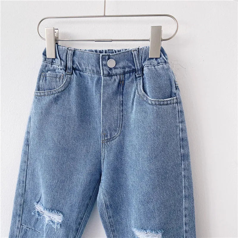 Fashion Simple Children's Loose Ripped Jeans - Enfance-Heureuse