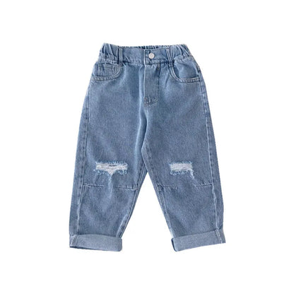 Fashion Simple Children's Loose Ripped Jeans - Enfance-Heureuse