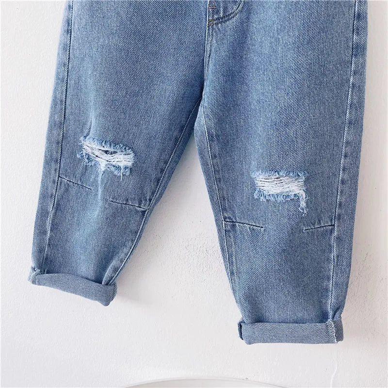 Fashion Simple Children's Loose Ripped Jeans - Enfance-Heureuse