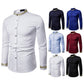Gold Embroidery White Shirt Men Brand New Stand Collar Mens Dress Shirts Casual Slim Long Sleeve Chemise Homme Camisa Masculina - Enfance-Heureuse