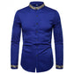 Gold Embroidery White Shirt Men Brand New Stand Collar Mens Dress Shirts Casual Slim Long Sleeve Chemise Homme Camisa Masculina - Enfance-Heureuse