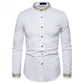 Gold Embroidery White Shirt Men Brand New Stand Collar Mens Dress Shirts Casual Slim Long Sleeve Chemise Homme Camisa Masculina - Enfance-Heureuse